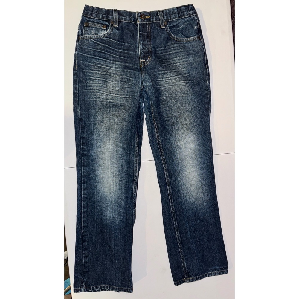 Arizona Jean Co Straight Leg Jeans Boys 14 Husky Dark Wash Whiskered Denim